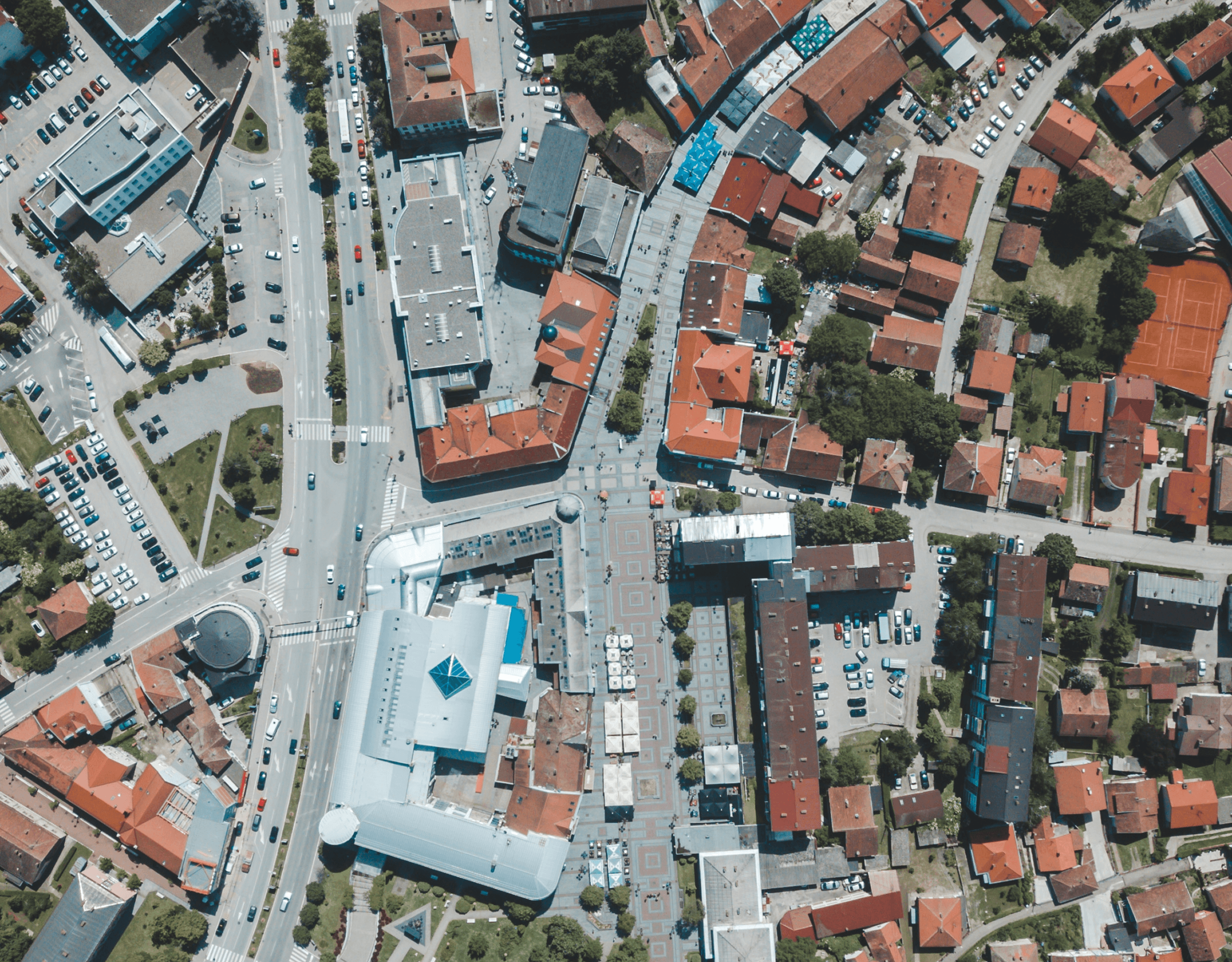 Aerial view of city infrastructure